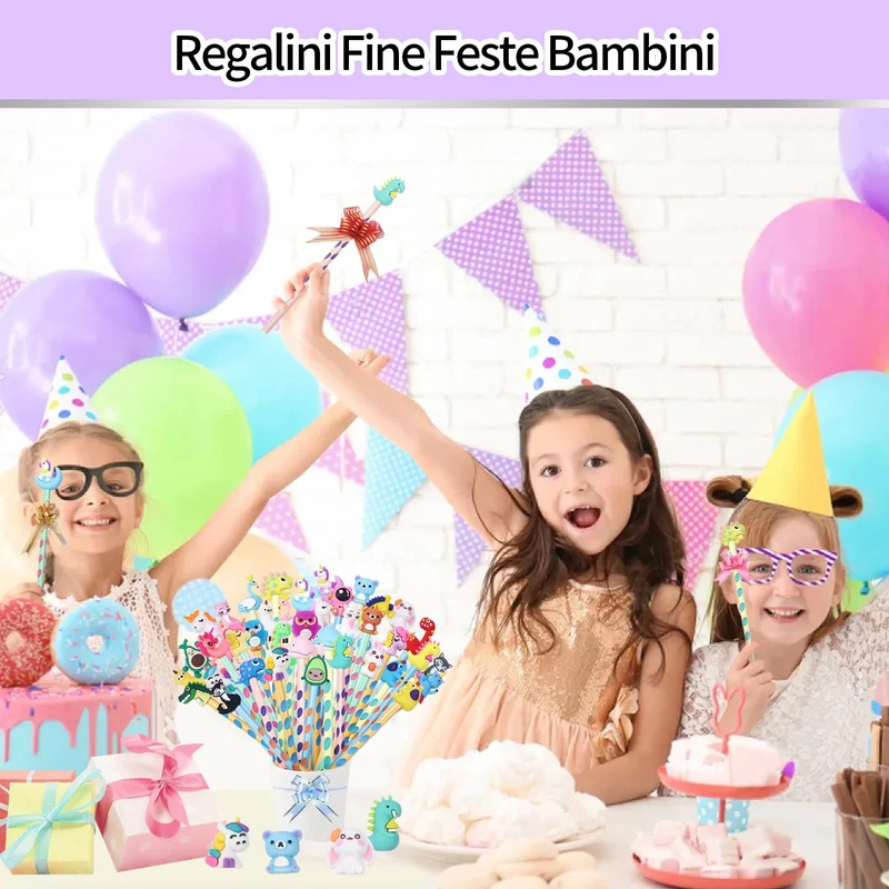 32 Pezzi Gadget Compleanno Bambini Matite per Bambini Matite Colorate con Topper Animali Regalini Compleanno Fine Festa Gadget Natale (32)