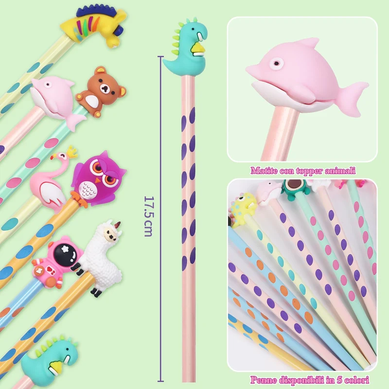 32 Pezzi Gadget Compleanno Bambini Matite per Bambini Matite Colorate con Topper Animali Regalini Compleanno Fine Festa Gadget Natale (32)
