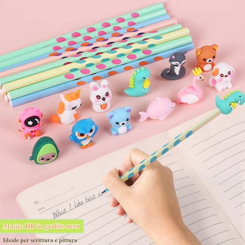 32 Pezzi Gadget Compleanno Bambini Matite per Bambini Matite Colorate con Topper Animali Regalini Compleanno Fine Festa Gadget Natale (32)