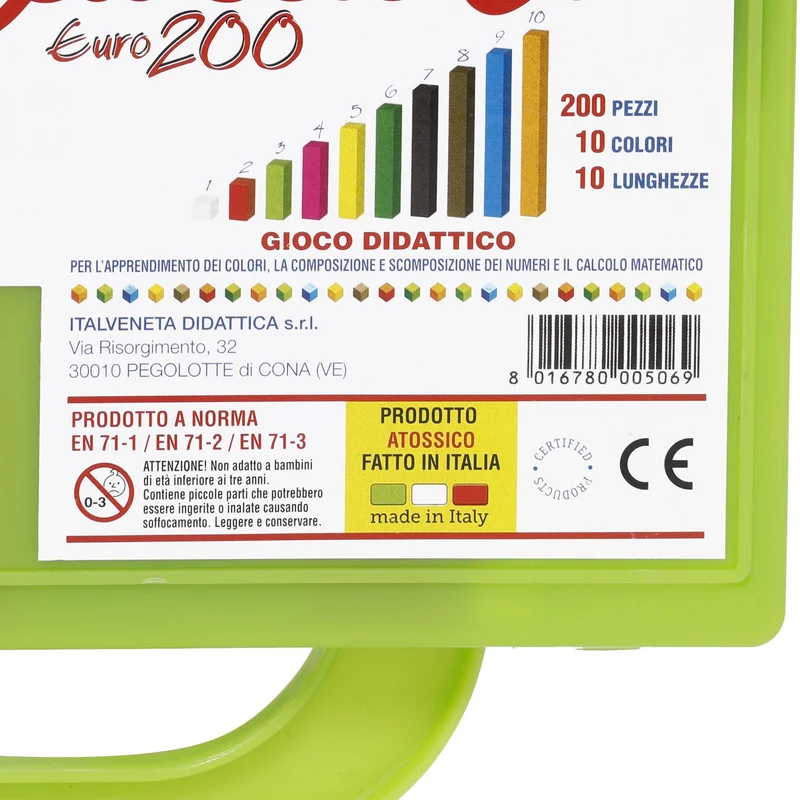 Italveneta Didattica - Valigetta Regoli Euro 200 per Apprendimento Matematico, Diverse Dimensioni e Colori, Materiale Atossico, Adatto per Bambini dai 5 anni, Fabbricato in Italia