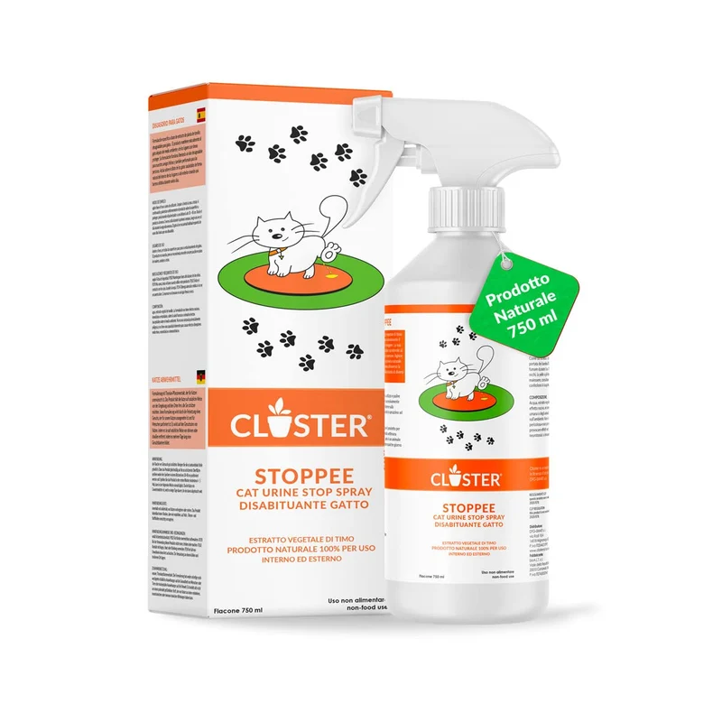 CLOSTER STOPPEE - Disabituante Gatti 750 ML - Spray Disabituante per Gatti vegetale a Base di Timo - Dissuasore per Gatti per Interni ed Esterni - deterrente per Gatti agisce in Modo 100% Naturale