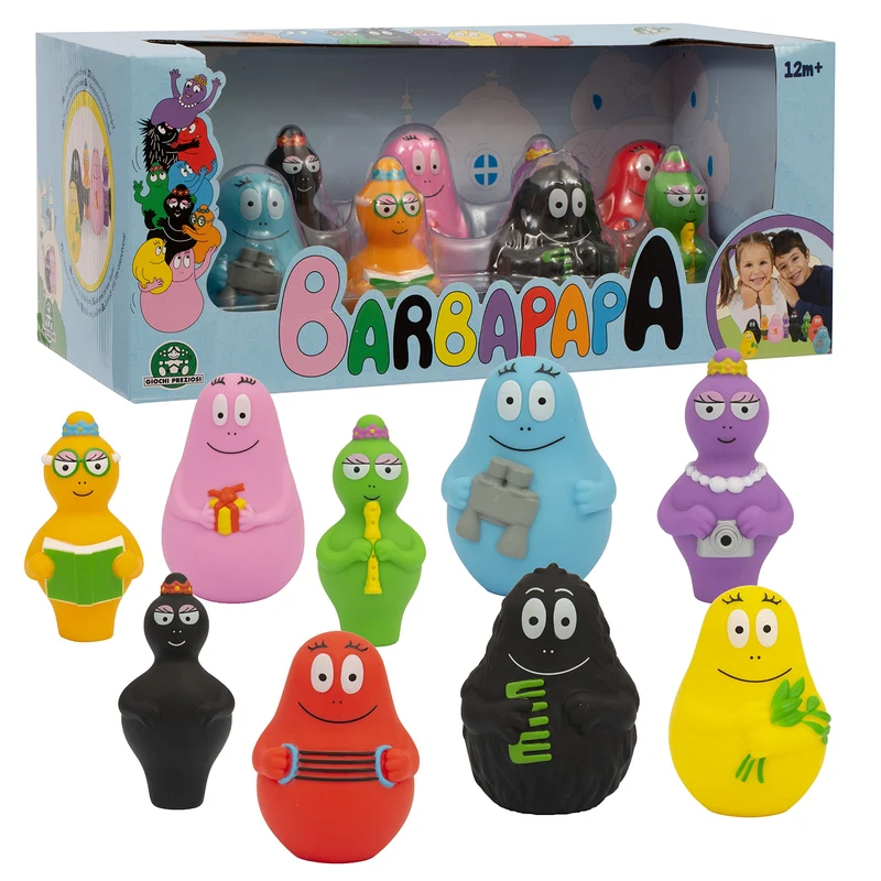 Set con 9 Mini Personaggi alti 8 cm, Set completo della Famiglia Barbapapà, collezionali tutti, per bambini a partire dai 12 mesi, Giochi Preziosi, BAP07001