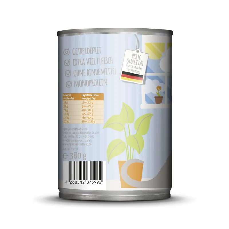 MjAMjAM - cibo umido premium per cani - pollo sbollentato con deliziose carote in salsa, confezione da 12 (12 x 380 g), senza cereali con carne extra