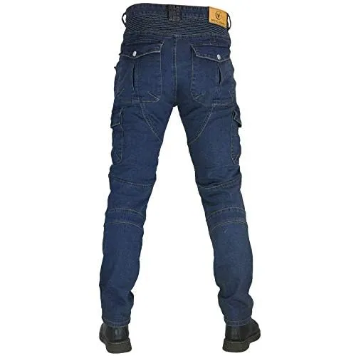 CBBI-WCCI Uomo Pantaloni da Moto Biker Jeans Protezione Motorcycle Pantaloni Rinforzato Slim Fit Armature Pants, 4 x Pad di Protezione (M = 30W / 31L, Blu)