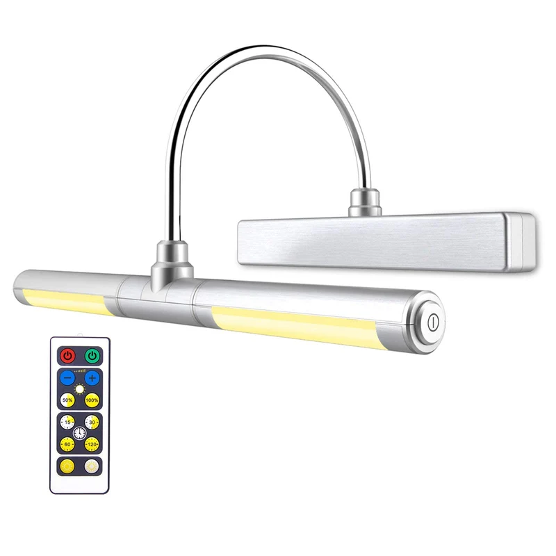 BIGLIGHT illuminare quadri,luci per quadri a batteria,Lampada per Quadri con Telecomando Dimmer di Luminosit¨¤,luci per quadri a batteria con forcellone oscillante a 180¡ã,d'argento