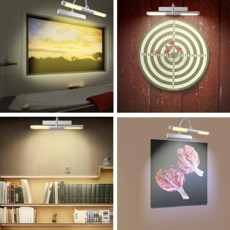 BIGLIGHT illuminare quadri,luci per quadri a batteria,Lampada per Quadri con Telecomando Dimmer di Luminosit¨¤,luci per quadri a batteria con forcellone oscillante a 180¡ã,d'argento