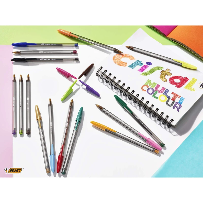 BIC Cristal Multicolour, Penne a Sfera Colorate, Punta Larga 1.6mm, Set Scrittura 15 Unità, Cancelleria Scuola e Ufficio