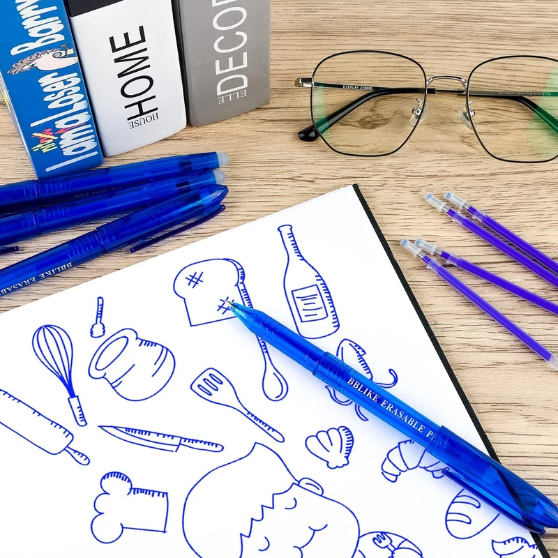 BBLIKE Penna a sfera cancellabile, 12 penne gel e 20 penne Friction da 0,7 mm, punta in gel con gomma (blu)