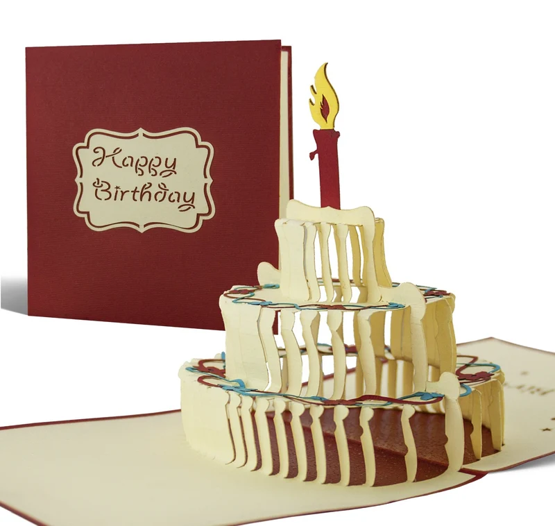 Biglietto auguri 3d, invito per feste pop up con torta tridimensionale a comparsa, perfetto come buono regalo o portasoldi, carta auguri compleanno o anniversario con busta inclusa