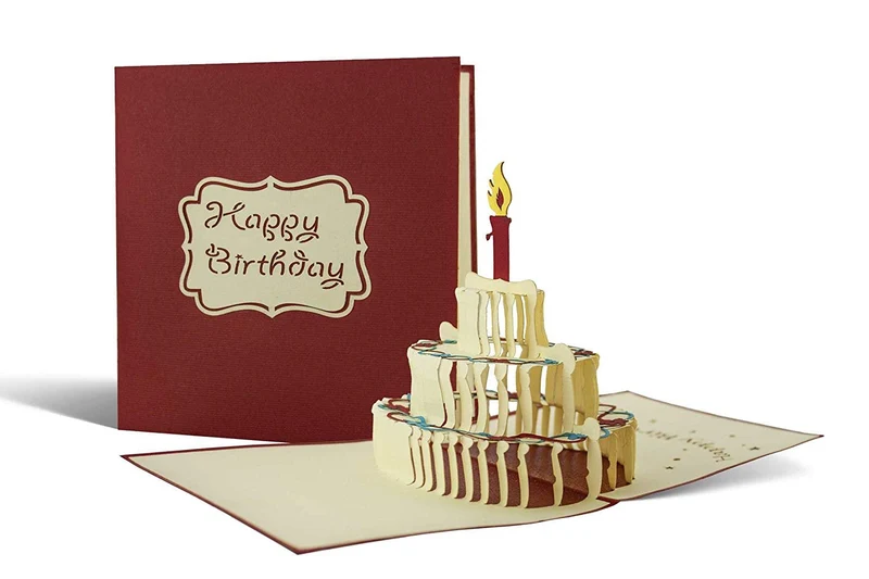 Biglietto auguri 3d, invito per feste pop up con torta tridimensionale a comparsa, perfetto come buono regalo o portasoldi, carta auguri compleanno o anniversario con busta inclusa