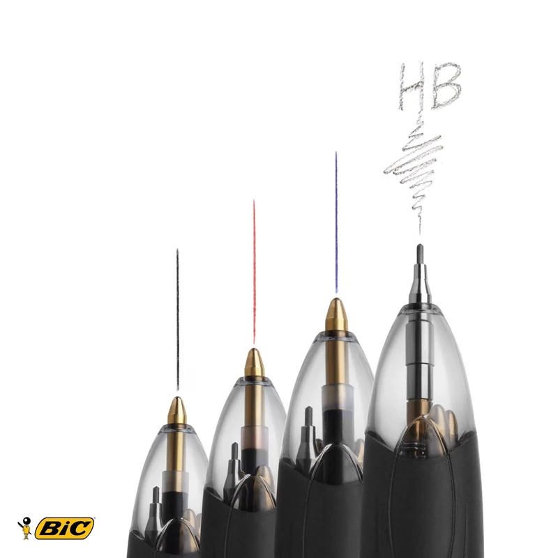 BIC 4 Colori, Penna Multicolore con Matita Grafite, Penna a Sfera a Scatto con 3 Inchiostri (Nero, Blu, Rosso) e 1 Matita Meccanica HB, Scuola Cancelleria Ufficio