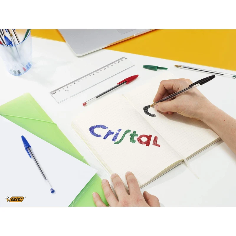 BIC Cristal Original, Penne a Sfera, Inchiostri Blu, Nero, Verde e Rosso, Punta Media (1.0 mm), Confezione 20 Penne Economiche, Cancelleria Scuola e Ufficio