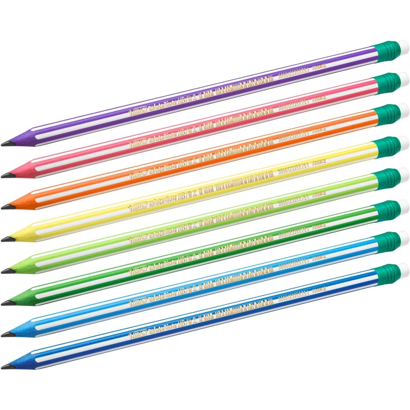 BIC Evolution 646 HB - Matita con gomma, 12 pezzi, colori assortiti