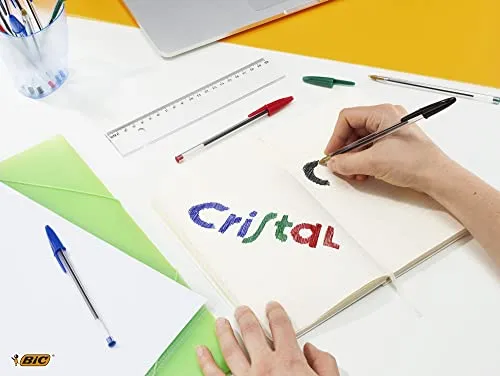 BIC Penne Nere a Sfera, Cristal Original, Punta Media, 1 mm, Confezione 10 Penne, Fornitura per Cancelleria Scuola e Ufficio