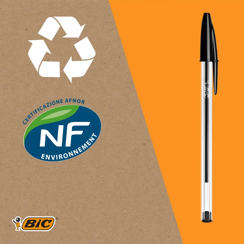 BIC Cristal Original, Penne Nere a Sfera, Punta Media (1.00 mm), Confezione 50 Penne Economiche, Cancelleria Scuola e Ufficio
