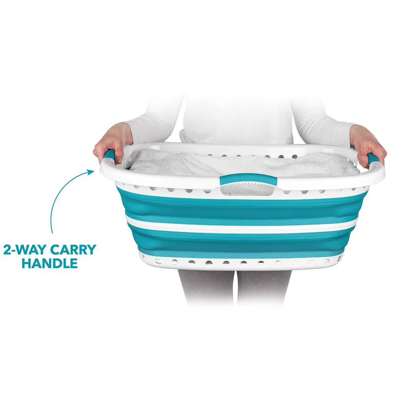 Beldray LA072979TQEU Cestello per bucato, curvo e sagomato per adattarsi al corpo, cestello pieghevole, manici ergonomici a 2 vie antiscivolo, 37 litri, cesta pieghevole bucato, turchese