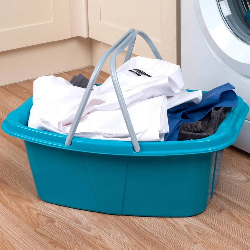 Beldray La030450Tq Ceste Per La Biancheria In Durevole Plastica Con Manici, Turchese Bianco, 57 x 41 x 14 cm