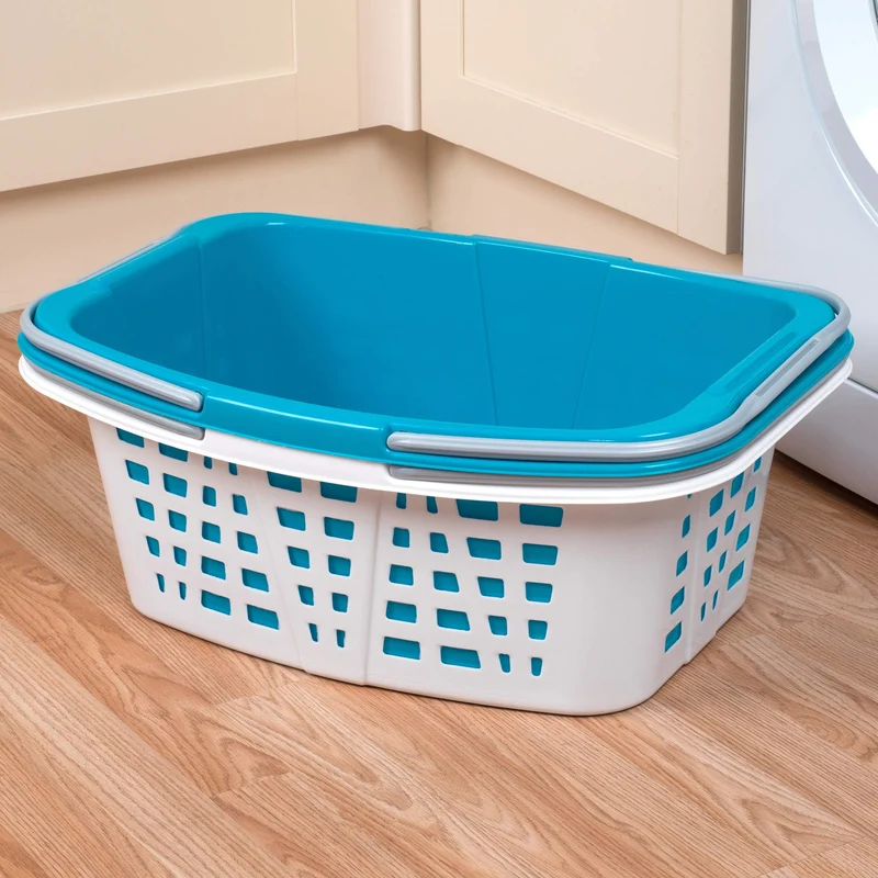 Beldray La030450Tq Ceste Per La Biancheria In Durevole Plastica Con Manici, Turchese Bianco, 57 x 41 x 14 cm
