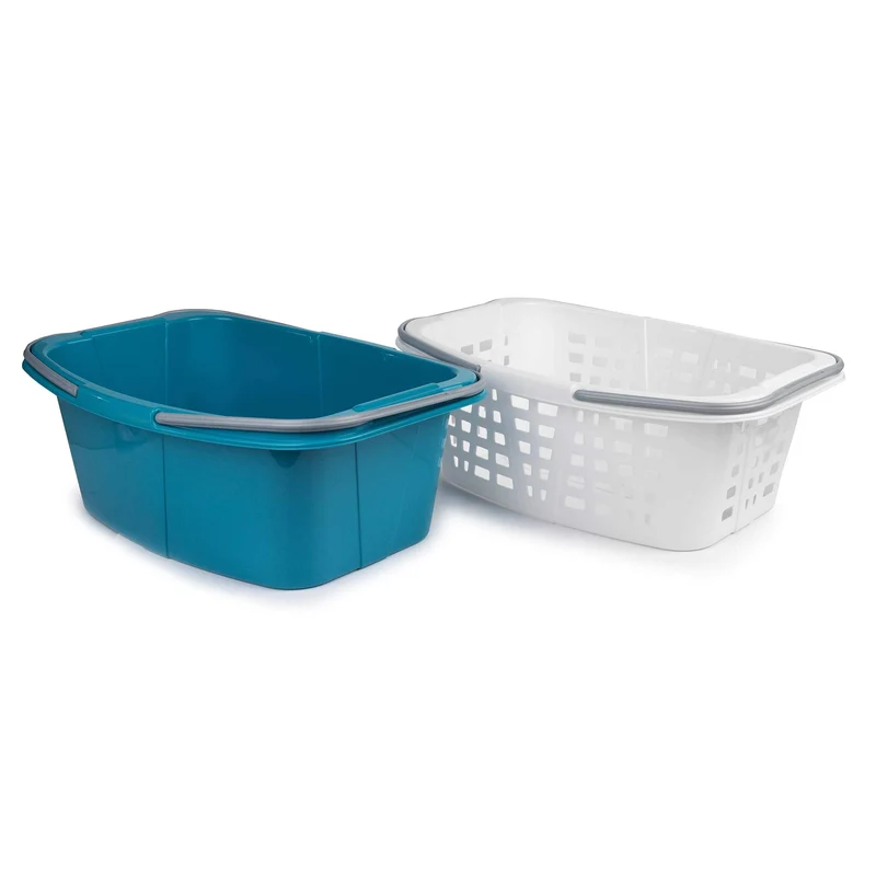 Beldray La030450Tq Ceste Per La Biancheria In Durevole Plastica Con Manici, Turchese Bianco, 57 x 41 x 14 cm