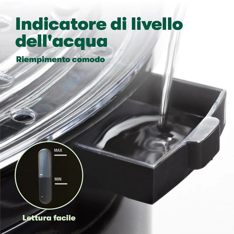 BELLA Vaporiera a Due Livelli con Contenitori Impilabili e Base Staccabile per Una Cottura Rapida e Simultanea, Capacità 7 L, Nero, Vaporiera a Due Livelli