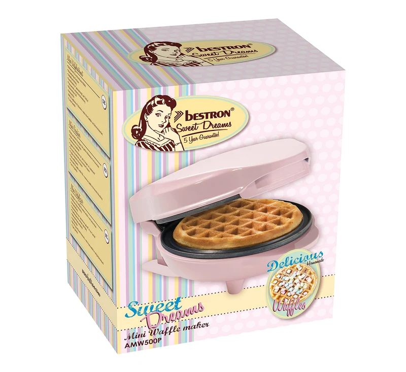 Bestron Waffle Maker, Piastra per waffel mini Ø10 cm, piccola macchina per waffel con rivestimento antiaderente, per compleanni di bambini, feste di famiglia, Pasqua o Natale, 550 watt, colore: rosa