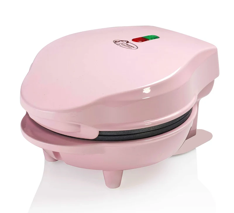Bestron Waffle Maker, Piastra per waffel mini Ø10 cm, piccola macchina per waffel con rivestimento antiaderente, per compleanni di bambini, feste di famiglia, Pasqua o Natale, 550 watt, colore: rosa