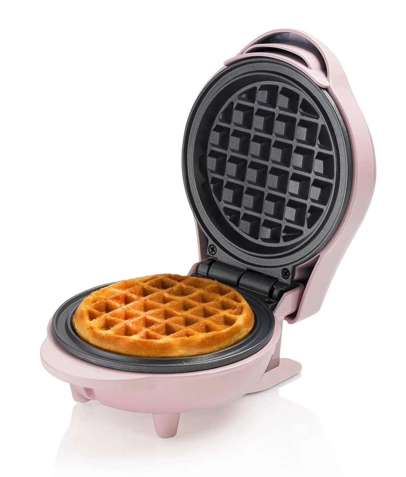 Bestron Waffle Maker, Piastra per waffel mini Ø10 cm, piccola macchina per waffel con rivestimento antiaderente, per compleanni di bambini, feste di famiglia, Pasqua o Natale, 550 watt, colore: rosa