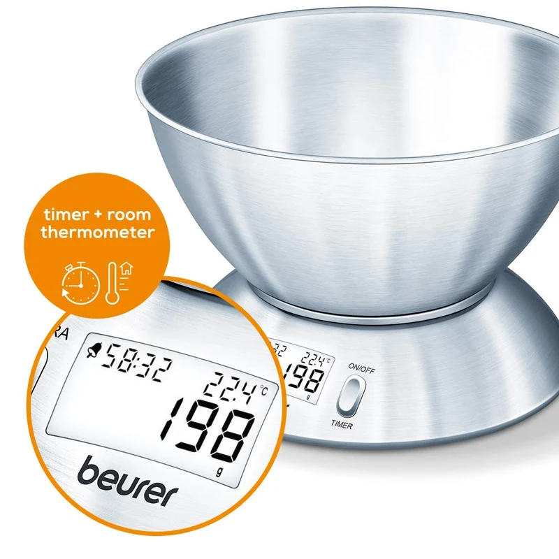 Beurer KS 54- Bilancia da Cucina con Ciotola in Acciaio Inox