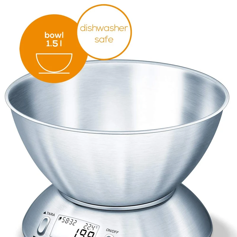 Beurer KS 54- Bilancia da Cucina con Ciotola in Acciaio Inox