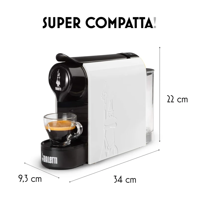 Bialetti Gioia, Macchina Caffè Espresso per Capsule in Alluminio, Supercompatta, Serbatoio 500 ml, Bianco