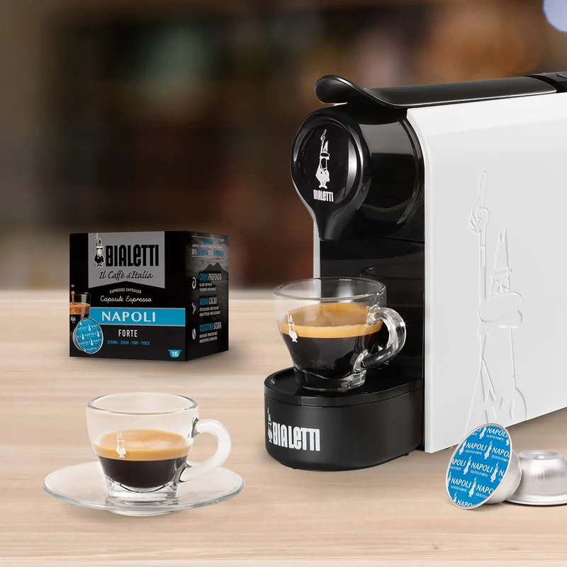 Bialetti Gioia, Macchina Caffè Espresso per Capsule in Alluminio, Supercompatta, Serbatoio 500 ml, Bianco