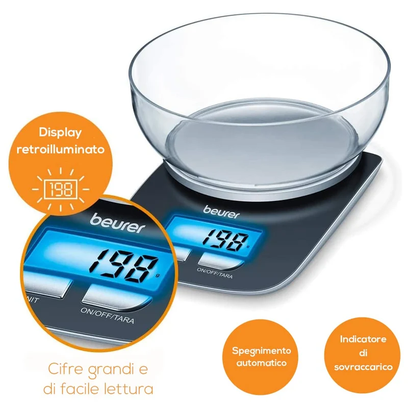 Beurer Ks 25 Bilancia Digitale Da Cucina Con Ciotola, Nero, 22 x 15 x 5 Cm