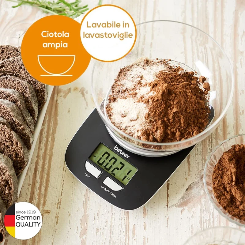Beurer Ks 25 Bilancia Digitale Da Cucina Con Ciotola, Nero, 22 x 15 x 5 Cm