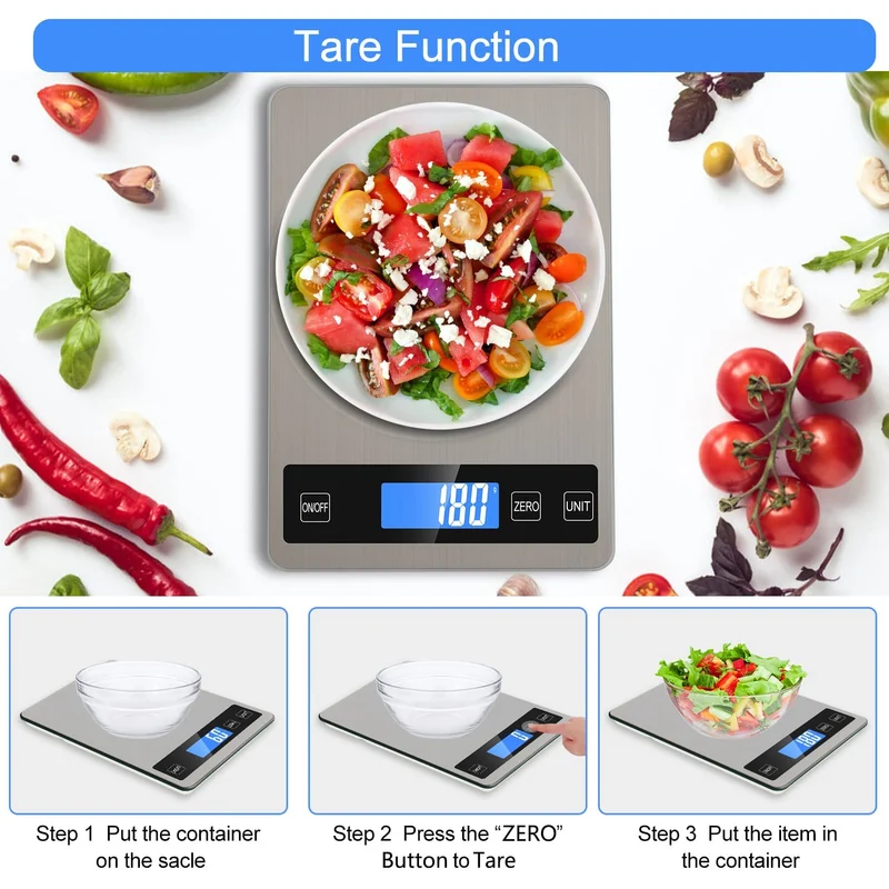 Bilancia Da Cucina Digitale, 5 kg, Elettronica In Acciaio Inox, Elegante Alimentare Ultra Sottile, Per Casa, Con Display Lcd, Funzione Tara