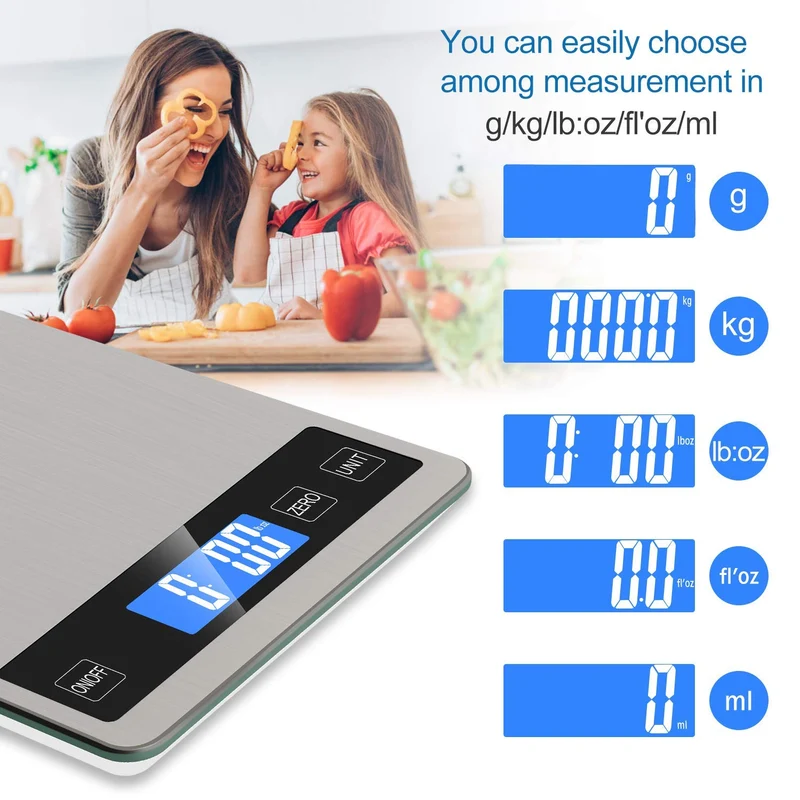 Bilancia Da Cucina Digitale, 5 kg, Elettronica In Acciaio Inox, Elegante Alimentare Ultra Sottile, Per Casa, Con Display Lcd, Funzione Tara