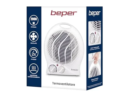 BEPER P203TER201 Termoventilatore da Bagno con Termostato Regolabile - Scaldino Elettrico Bagno Basso Consumo, 2000W