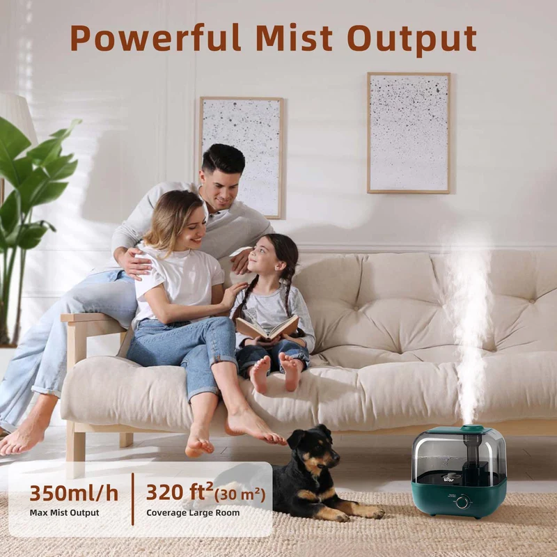 BEAR Umidificatore 5L a Riempimento Dall'alto, 28dB Ultra Silenzioso, Adatto a Bambini e Piante, 35 Ore Di Funzionamento, con Vassoio per Aromi, Ugello Rotante a 360°, Spegnimento Automatico