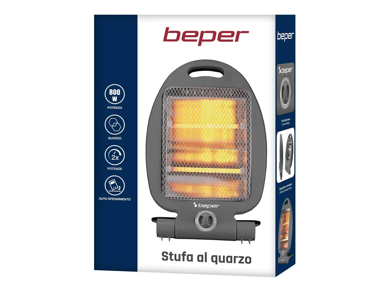 BEPER P203PAN001 Stufa al quarzo, Basso Consumo Energetico, 800W 2 Livelli di Potenza, Pannello radiante al quarzo, Grigio