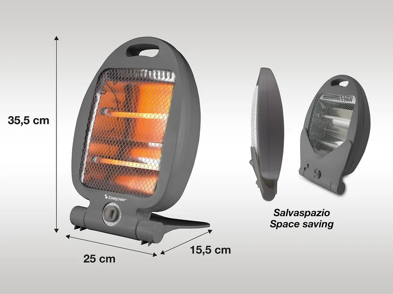 BEPER P203PAN001 Stufa al quarzo, Basso Consumo Energetico, 800W 2 Livelli di Potenza, Pannello radiante al quarzo, Grigio