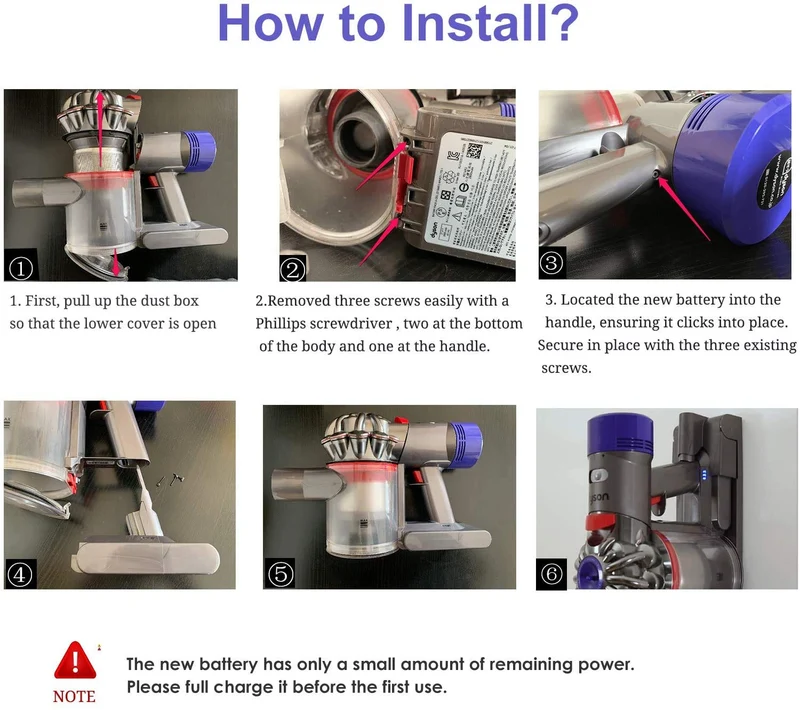 Batteria per Dyson V8, FLYLINKTECH Batteria di ricambio 6000mAh Dyson V8 SV10 Batteria agli ioni di litio per Dyson V8 Absolute Fluffy Animal SV10 Aspirapolvere portatile senza fili con