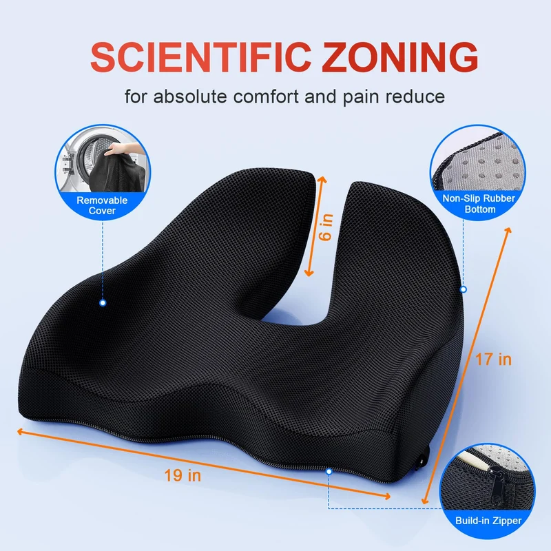Benazcap Cuscino del Sedile, Cuscino Sedia Ufficio Coccige Ergonomico per Ufficio e Auto, Sollievo dal Dolore Sciatico, Cuscino Memory Foam con Fodera Lavabile, Supporto Lombare per Sedute Lunghe