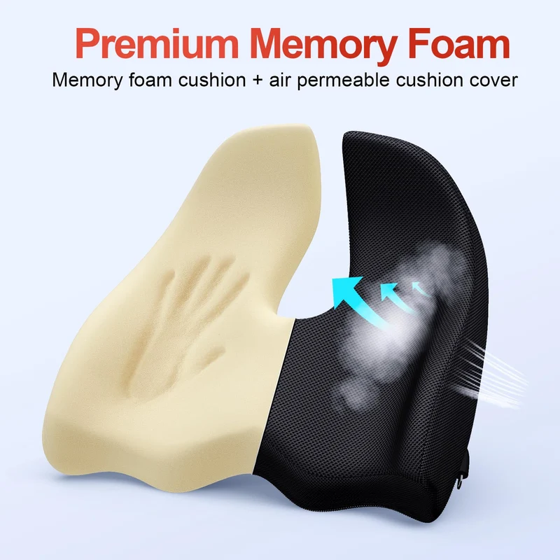 Benazcap Cuscino del Sedile, Cuscino Sedia Ufficio Coccige Ergonomico per Ufficio e Auto, Sollievo dal Dolore Sciatico, Cuscino Memory Foam con Fodera Lavabile, Supporto Lombare per Sedute Lunghe
