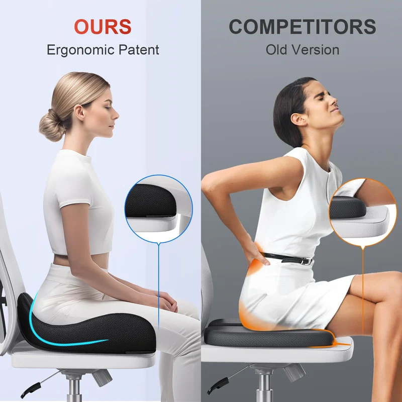 Benazcap Cuscino del Sedile, Cuscino Sedia Ufficio Coccige Ergonomico per Ufficio e Auto, Sollievo dal Dolore Sciatico, Cuscino Memory Foam con Fodera Lavabile, Supporto Lombare per Sedute Lunghe