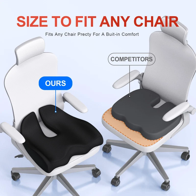 Benazcap Cuscino del Sedile, Cuscino Sedia Ufficio Coccige Ergonomico per Ufficio e Auto, Sollievo dal Dolore Sciatico, Cuscino Memory Foam con Fodera Lavabile, Supporto Lombare per Sedute Lunghe
