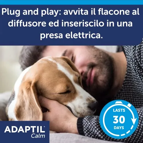 ADAPTIL® Calm – Calmante per Cani Diffusore + Ricarica da 48 ml - Feromoni Tranquillanti Antistress per Cani Iperattivi, Ansiosi, Rilassamento per Cani Momenti Stressanti