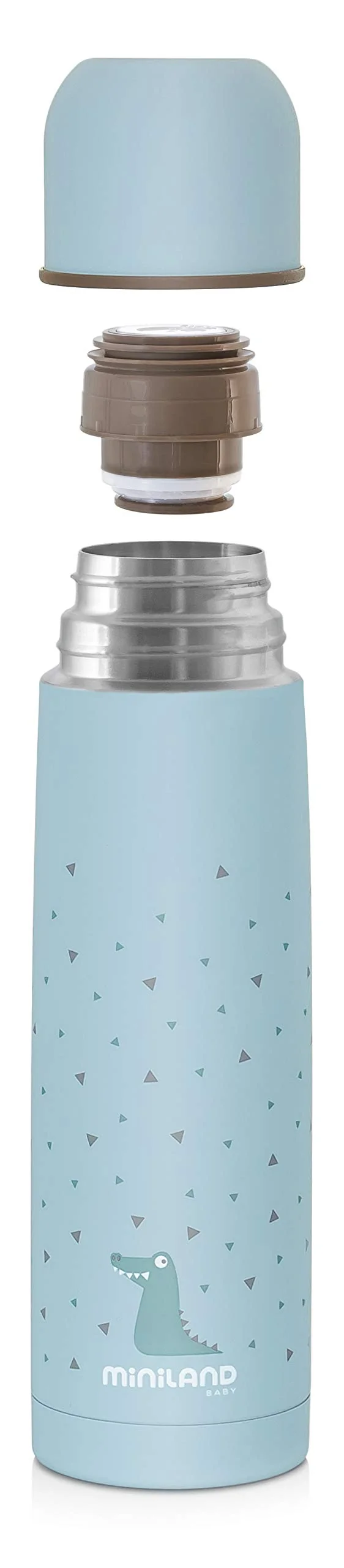 89218 Miniland Thermos per liquidi da 500ml di acciaio di gran qualità e valvola antigoccia con finitura gommosa