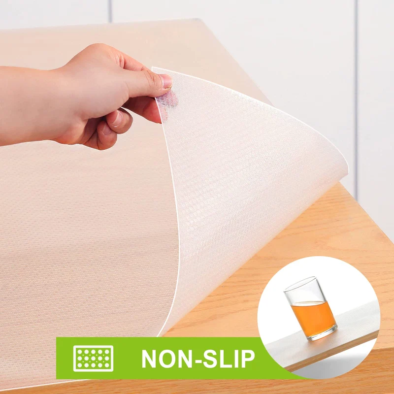 AiQInu Tappetino per Cassetti,Tappetini Antiscivolo per Cassetti Non-adesivo EVA Trasparente Impermeabile Shearable Tappetini per Cucina Armadietti Cassetti Tavoloe Frigorifero Ripiani (45 * 400cm)