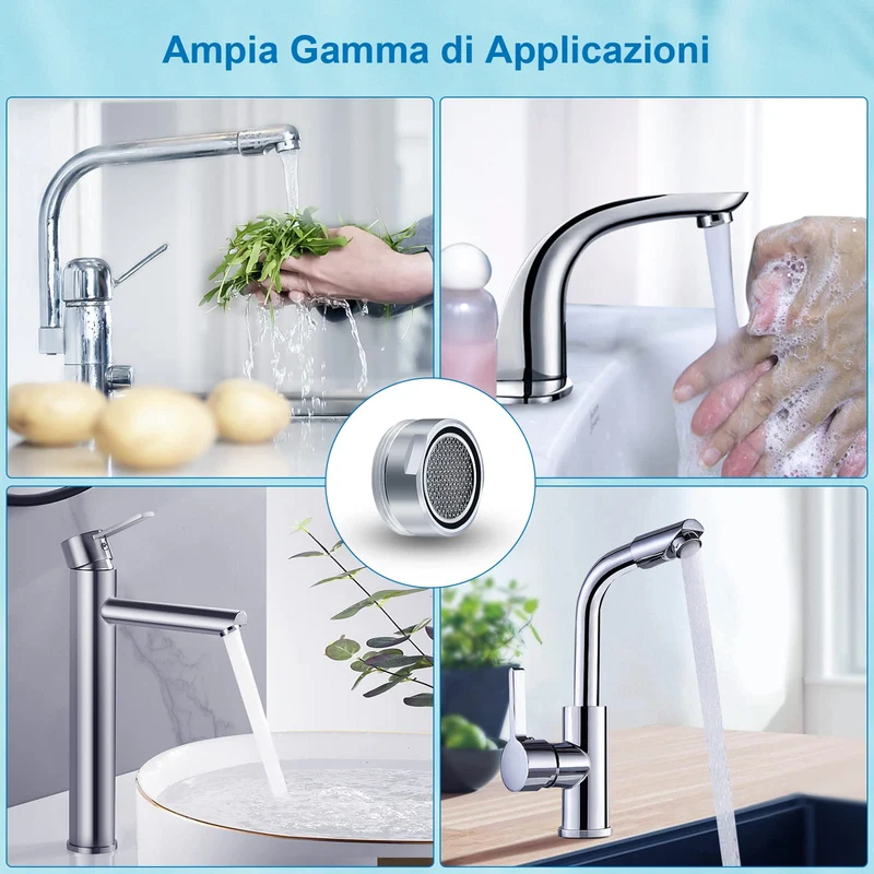Aeratore Rubinetto M24 Rompigetto Rubinetto Filtri Rubinetti Lavandino per Bagno e Cucina, Filtro in Acciaio Inox + ABS con 8 Guarnizioni e 1 Chiave Cromata, Antispruzzo, Risparmio Idrico, 6pcs