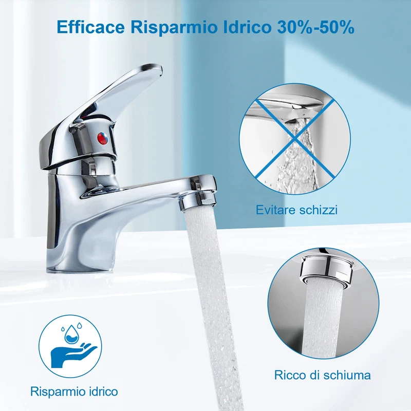 Aeratore Rubinetto M24 Rompigetto Rubinetto Filtri Rubinetti Lavandino per Bagno e Cucina, Filtro in Acciaio Inox + ABS con 8 Guarnizioni e 1 Chiave Cromata, Antispruzzo, Risparmio Idrico, 6pcs