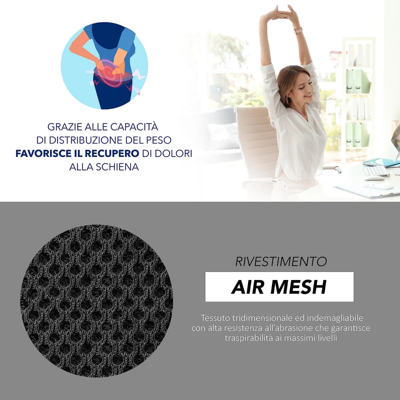 AIESI® Cuscino Antidecubito professionale (Certificato) memory in poliuretano espanso con cuscinetto interno in gel viscoelastico e cinghia di fissaggio cm 44x44x8h